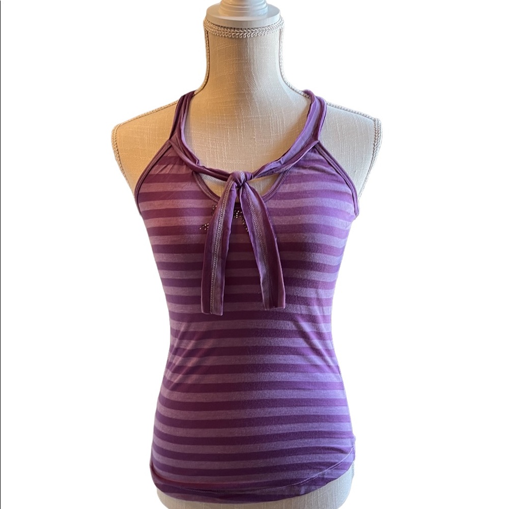 Chick by Nicky Hilton purple striped tank.  NWT. Sz. S. Neck tie, crystal detail